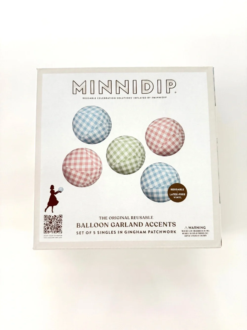 MINNIDIP Gingham Patchwork Balloon Garland Accents Pastel Blue, Pink, Green NEW